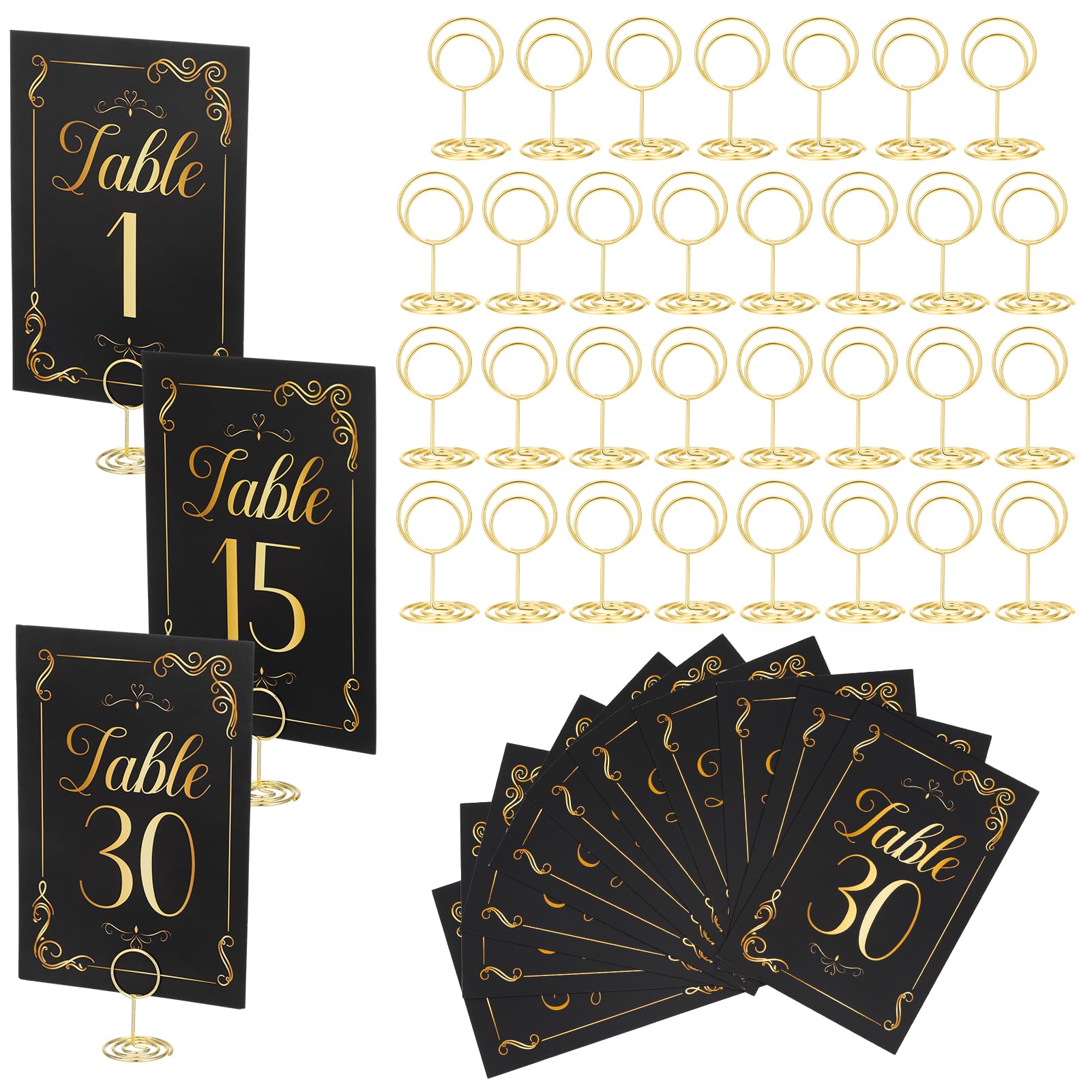 Hoemwarm 31 Sets Table Number Cards with Holders, Gold Black Table Numbers 1-30 and Head Table Holder 2 Inch Wedding Table Numbers Stand Place Card for Restaurants Party Centerpieces