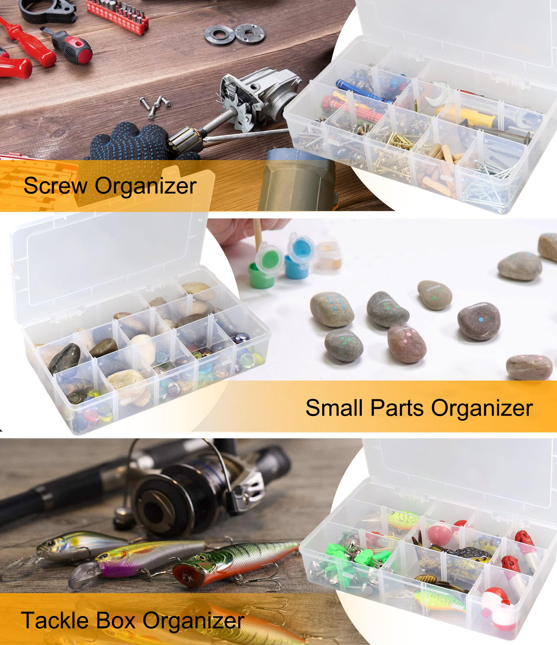 Qudqju Tackle Box Organizer Plastic Organizer Box with Dividers Bead Organizer Box Container Clear Snackle Box Container Large 15 Grid Box Organizer