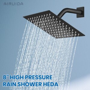 Airuida Shower Faucet Set with Tub Spout Bathtub Faucet Kit Complete Tub Shower Trim Kit with Solid Brass Rough-in Valve and 8 Inch Square Rainfall Showerhead Bent Shower Arm Matte Black