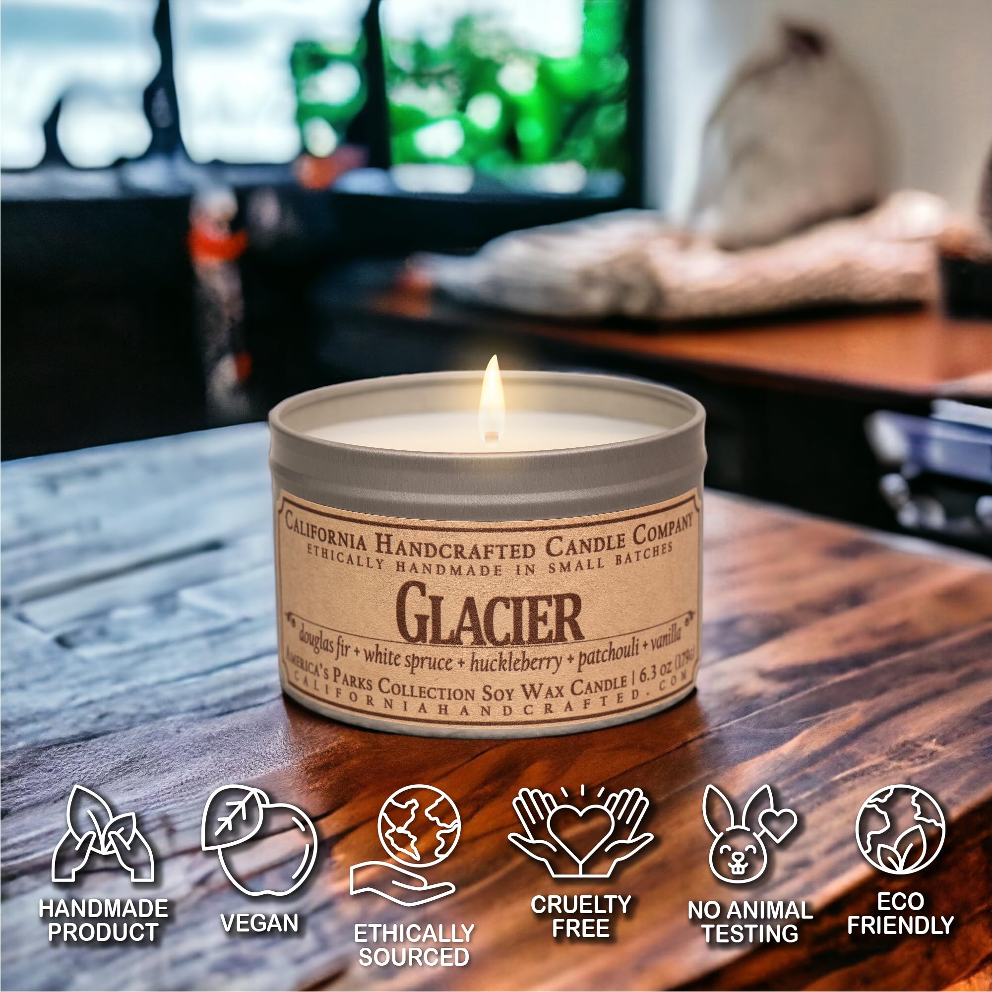 California Handcrafted Glacier National Park Soy Candle | Douglas Fir, White Spruce, Huckleberry Scent | Essential Oils, Woodsy Decor, National Parks Gifts Natural Soy Wax, Handmade Gifts, Made in USA