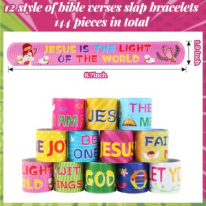 Kolewo4ever 244 Pieces Bible Verses Gifts Set:144 Pieces Bible Verses Slap Bracelets Religious Christian Wristbands 100 Pieces Bible Verses Stickers for Church Gatherings and Additional Activities