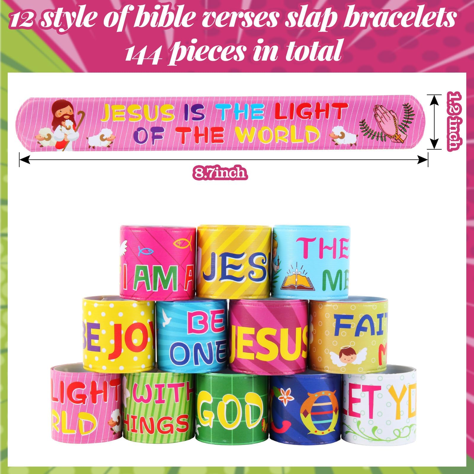 Kolewo4ever 244 Pieces Bible Verses Gifts Set:144 Pieces Bible Verses Slap Bracelets Religious Christian Wristbands 100 Pieces Bible Verses Stickers for Church Gatherings and Additional Activities