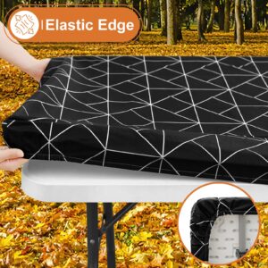 misaya Rectangle Fitted Plastic Table Cloth, Elastic Vinyl Flannel Backed Tablecloth, Waterproof Table Cover Fits 6 Foot Folding Tables for Outdoor Picnic Camping (Black, 30" x 72")