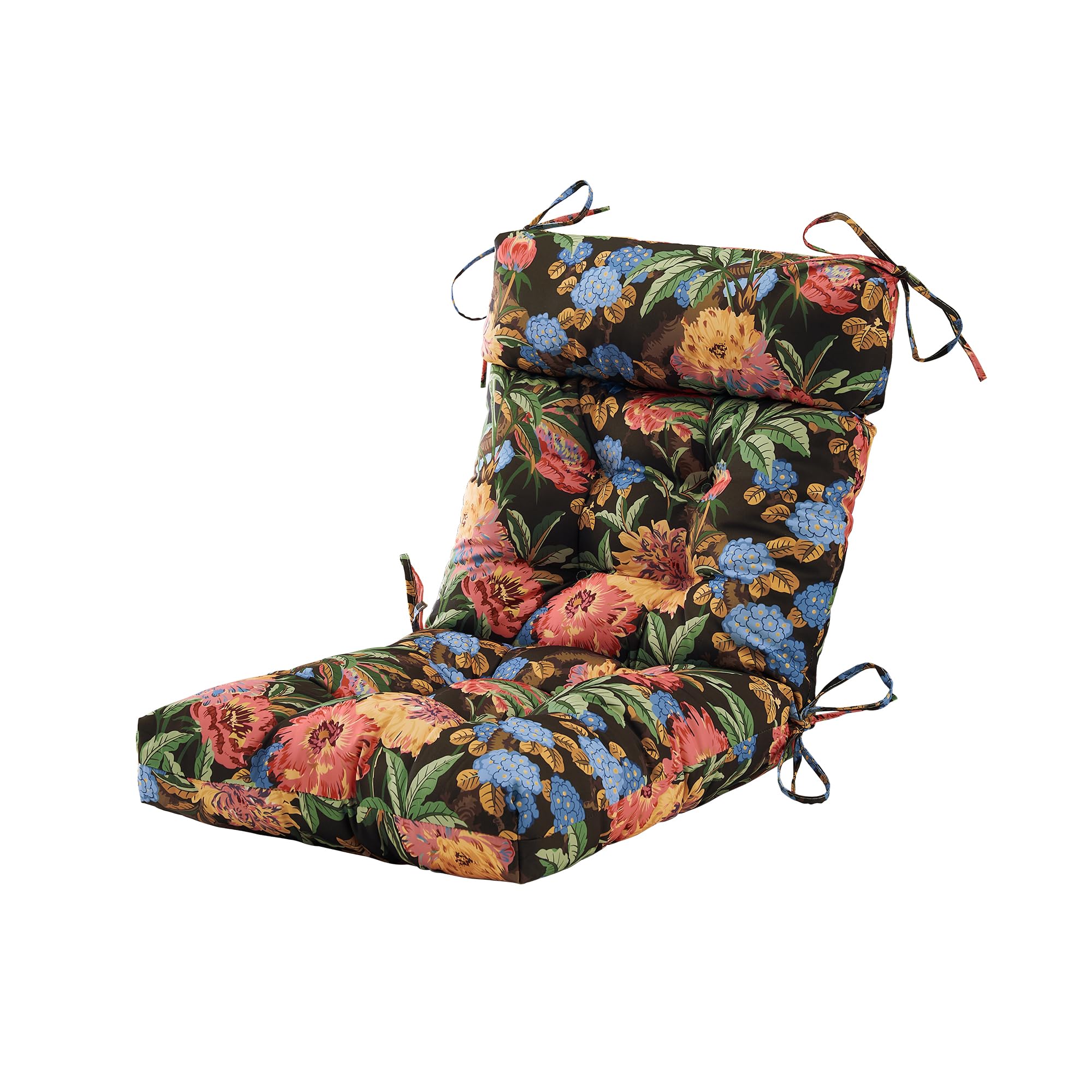 ARTPLAN Outdoor Chair Cushion,Adirondack Rocking High Back Tufted Thick Wicker Cushion with Ties for Patio Furniture,44"x21"x4",1 Count,Floral