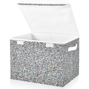 vigtro silver glitter rainbow sparkles storage bins with lids foldable storage boxes with 2 handles, bling decorative storage basket collapsible for clothes books