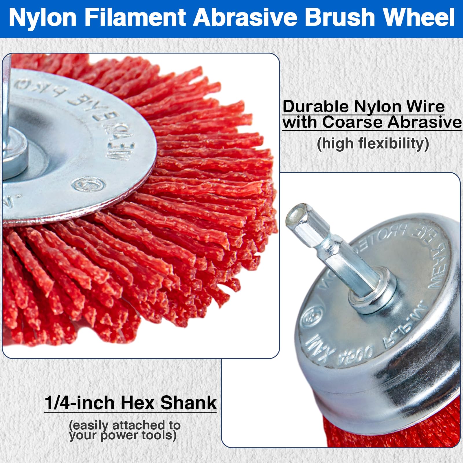 Nylon Filament Brush - 9 Pack Abrasive Filament Nylon Wire Bristle Drill Wheel and Cup Brush Set, Nylon Brush for Drill with 1/4 Inch Hex Shank for Removal of Rust Corrosion Paint - 80/100/ 240 Grit