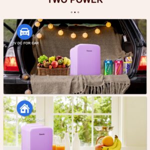 Mini Fridge, 3.7 Liter/6 Can Portable Cooler and Warmer Personal Refrigerator for Skin Care, Cosmetics, Beverage, Food,Great for Bedroom, Office, Car, Freon-Free (Purple)