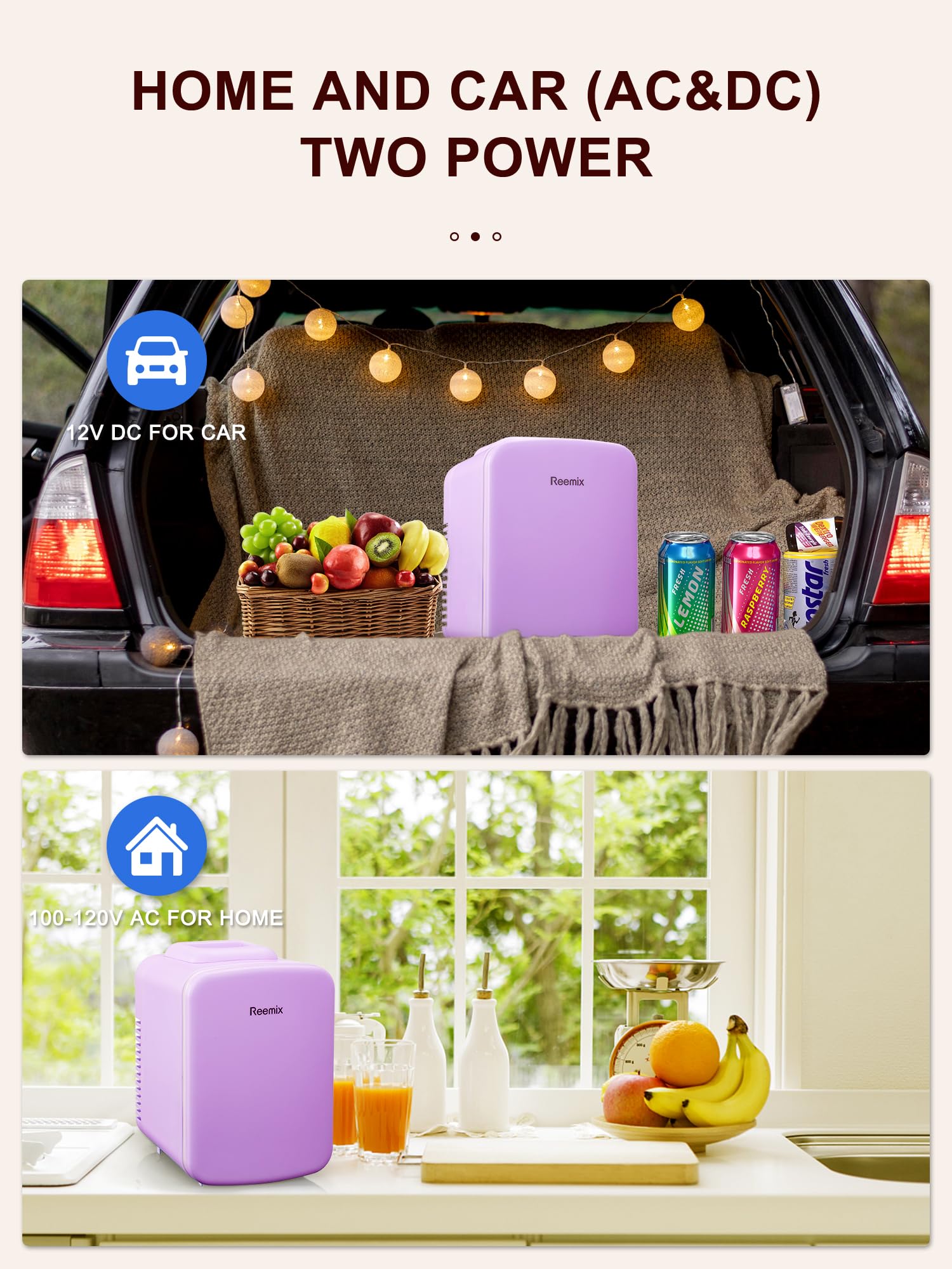 Mini Fridge, 3.7 Liter/6 Can Portable Cooler and Warmer Personal Refrigerator for Skin Care, Cosmetics, Beverage, Food,Great for Bedroom, Office, Car, Freon-Free (Purple)