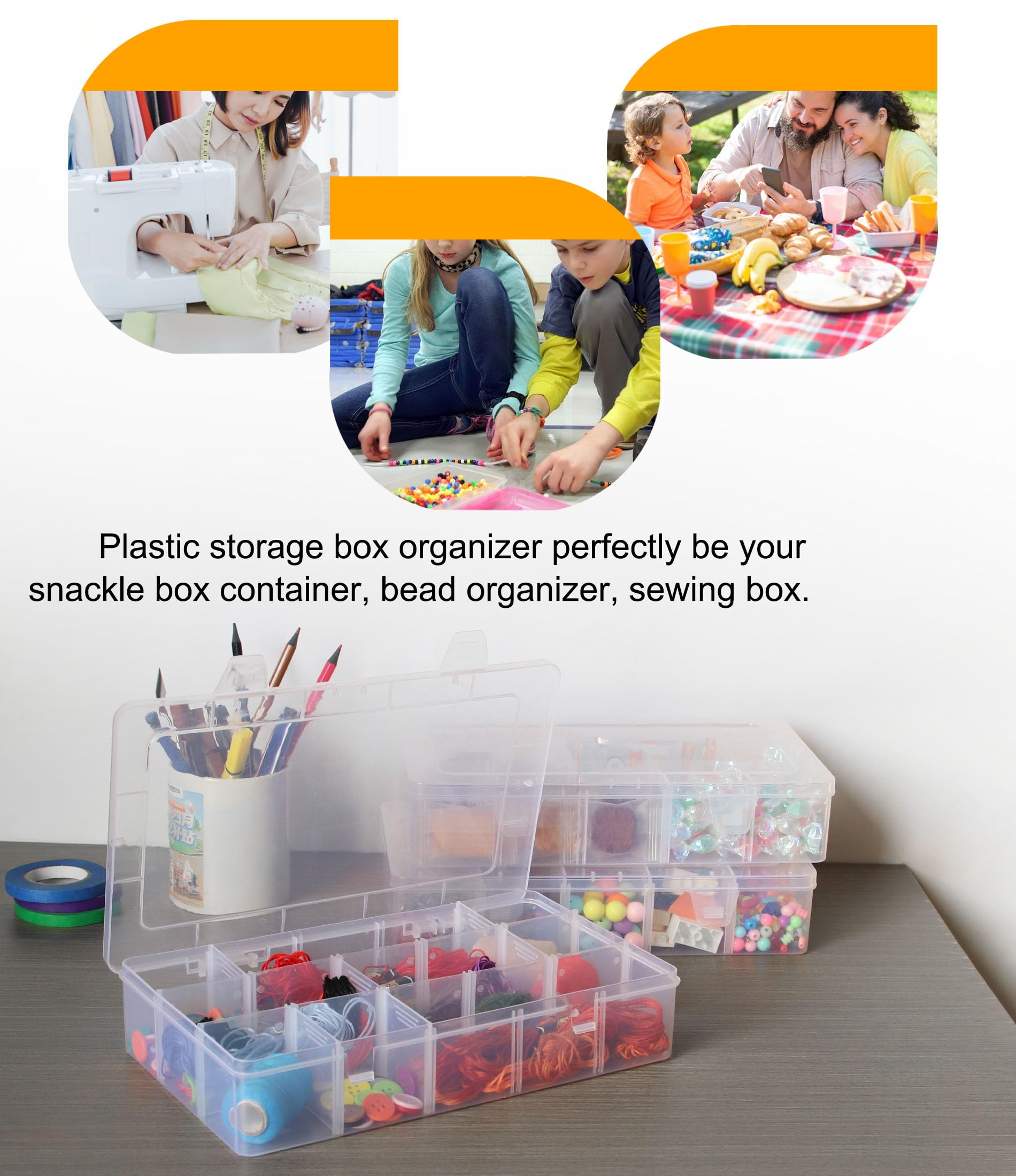 Qudqju Tackle Box Organizer Plastic Organizer Box with Dividers Bead Organizer Box Container Clear Snackle Box Container Large 15 Grid Box Organizer