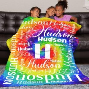 Zaaprint Colorful Tie Dye Personalized Blankets with Name Customized Baby Blankets for Girls Boys Adults Kids Day Gift(60x80 inch)