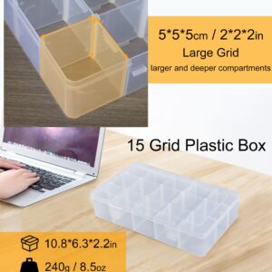 Qudqju Tackle Box Organizer Plastic Organizer Box with Dividers Bead Organizer Box Container Clear Snackle Box Container Large 15 Grid Box Organizer