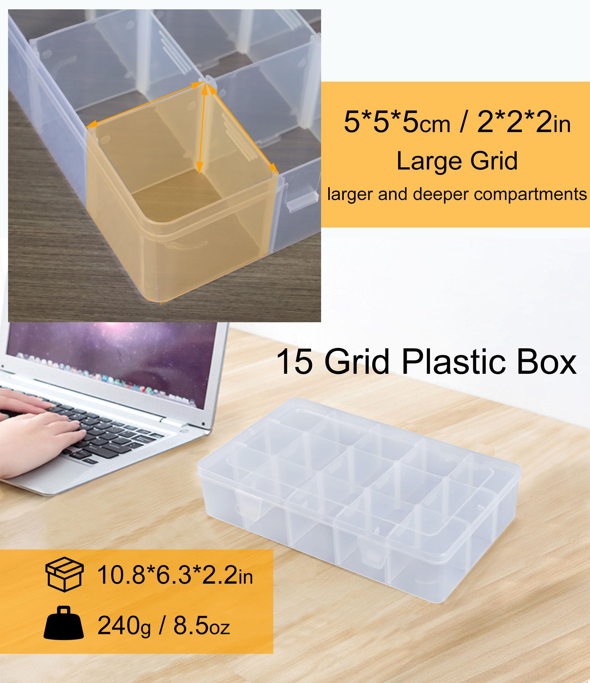 Qudqju Tackle Box Organizer Plastic Organizer Box with Dividers Bead Organizer Box Container Clear Snackle Box Container Large 15 Grid Box Organizer