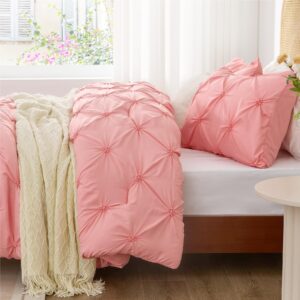 BEDELITE Pink Twin Comforter Set for Girls - 2 Peices Boho Pintuck Bedding Comforter Sets, Lightweight Soft & Warm Twin Bedding Sets with 1 Pillowcase for All Season