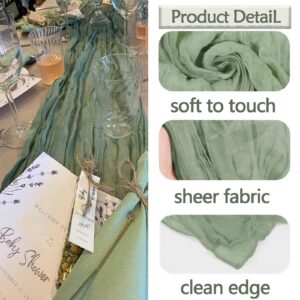 4 Pack Sage Green Cheesecloth Table Runner 20 x 120 inch Gauze Table Runners 10 FT Long,Semi Sheer Boho Cheese Cloth Fabric Table Runner Bulk for Wedding,Party,Baby Shower,Bridal Shower Decoration