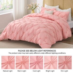 BEDELITE Pink Twin Comforter Set for Girls - 2 Peices Boho Pintuck Bedding Comforter Sets, Lightweight Soft & Warm Twin Bedding Sets with 1 Pillowcase for All Season