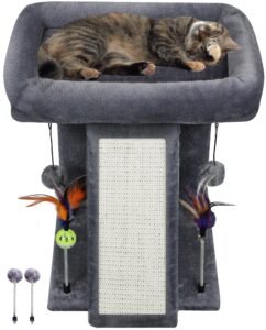 twdepart cat tree tower with cat scratching post for indoor cats, activity centre climbing tree with scratching board and playful toy balls, grey