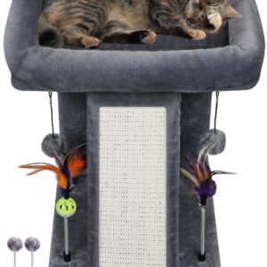 TWDEPART Cat Tree Tower with Cat Scratching Post for Indoor Cats, Activity Centre Climbing Tree with Scratching Board and Playful Toy Balls, Grey