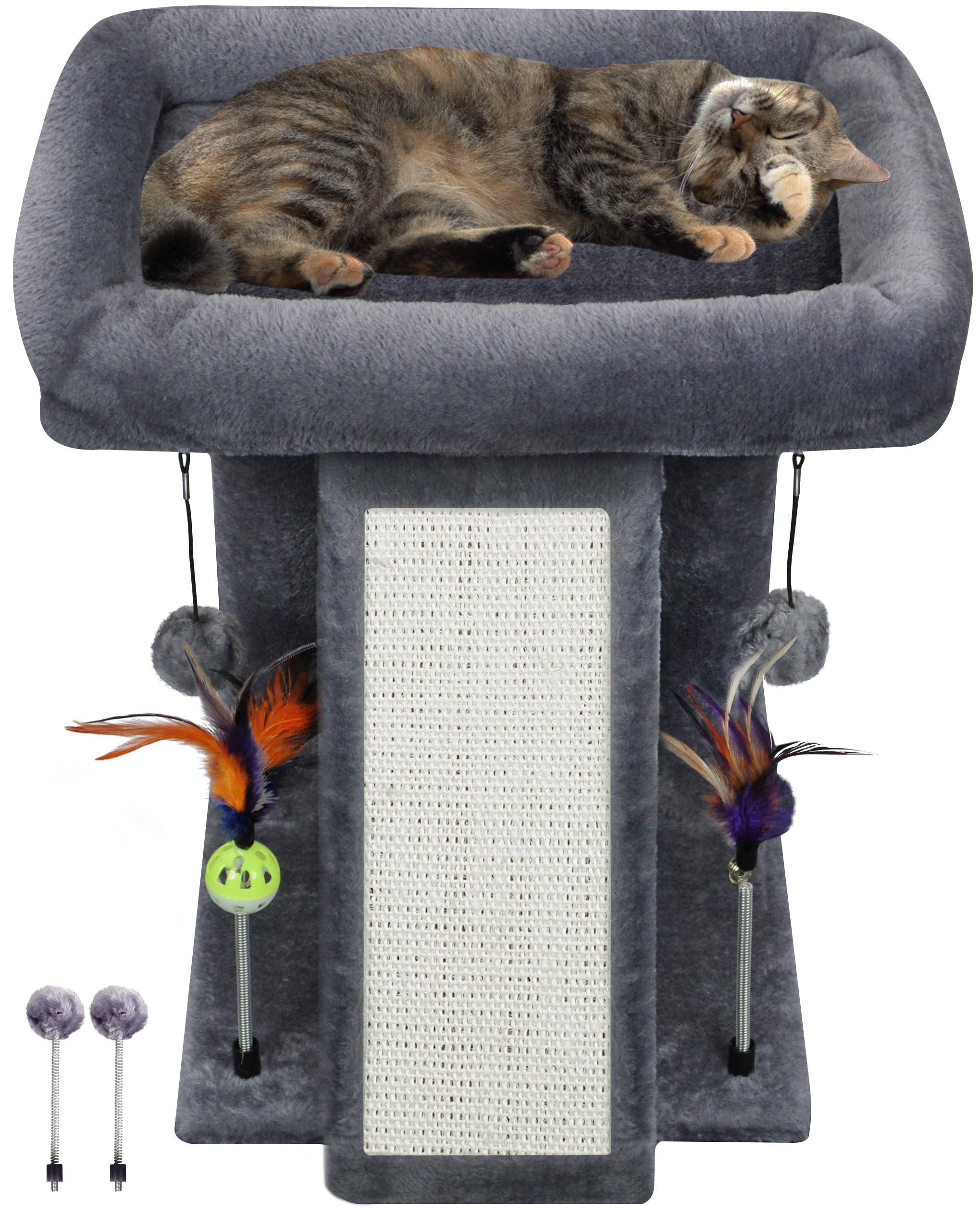 TWDEPART Cat Tree Tower with Cat Scratching Post for Indoor Cats, Activity Centre Climbing Tree with Scratching Board and Playful Toy Balls, Grey