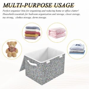 VIGTRO Silver Glitter Rainbow Sparkles Storage Bins with Lids Foldable Storage Boxes with 2 Handles, Bling Decorative Storage Basket Collapsible for Clothes Books