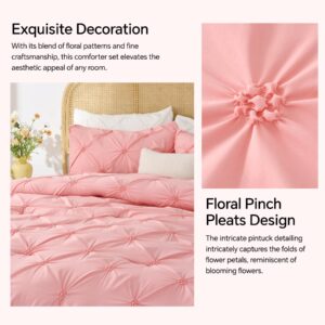 BEDELITE Pink Twin Comforter Set for Girls - 2 Peices Boho Pintuck Bedding Comforter Sets, Lightweight Soft & Warm Twin Bedding Sets with 1 Pillowcase for All Season