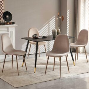 Homedot Upholstered Chair Set of 4, Warm Grey Velvet Dining Chair Upholstered Armlees Room Chair Space Saving Living Room Chair with Stainless Metal Legs for Bedroom, Makeup Room