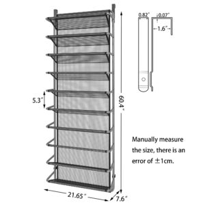 UDD Shoe Rack, 10 Tier Over The Door Shoe Organizer Shoe Shelf with Metal Hooks, Hanging Shoe Storage Rack for Closet (Gray, 10 Tier)