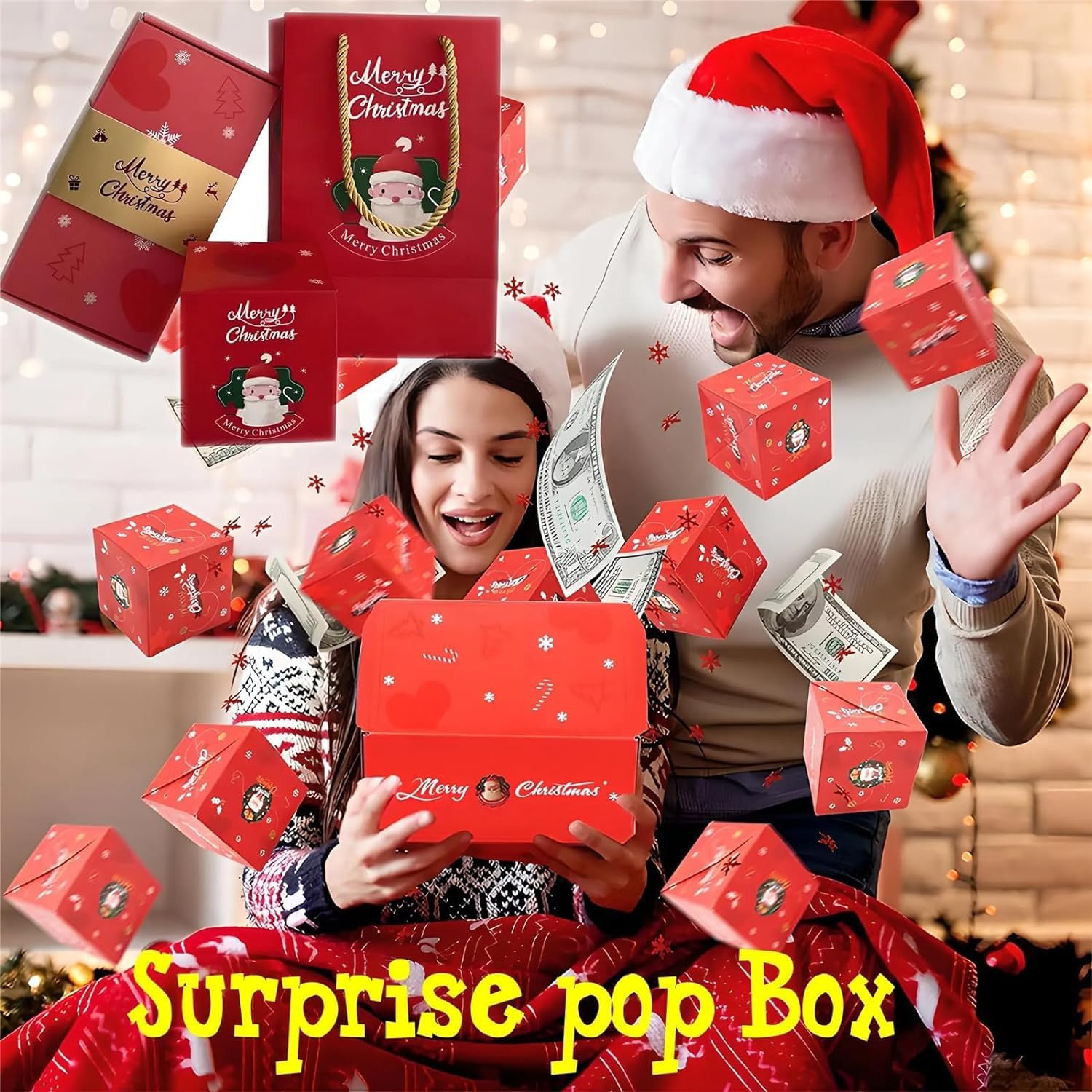 Funoio Box,Funoio Surprise Box Gift Box,Pop Out Money Gift Box,Pop Up Money Box for Cash Gift,Seeroze Surprise Gift Box Christmas,Joyjoyset - Surprise Gift Box Set (Christmas Elk,12 Pages)