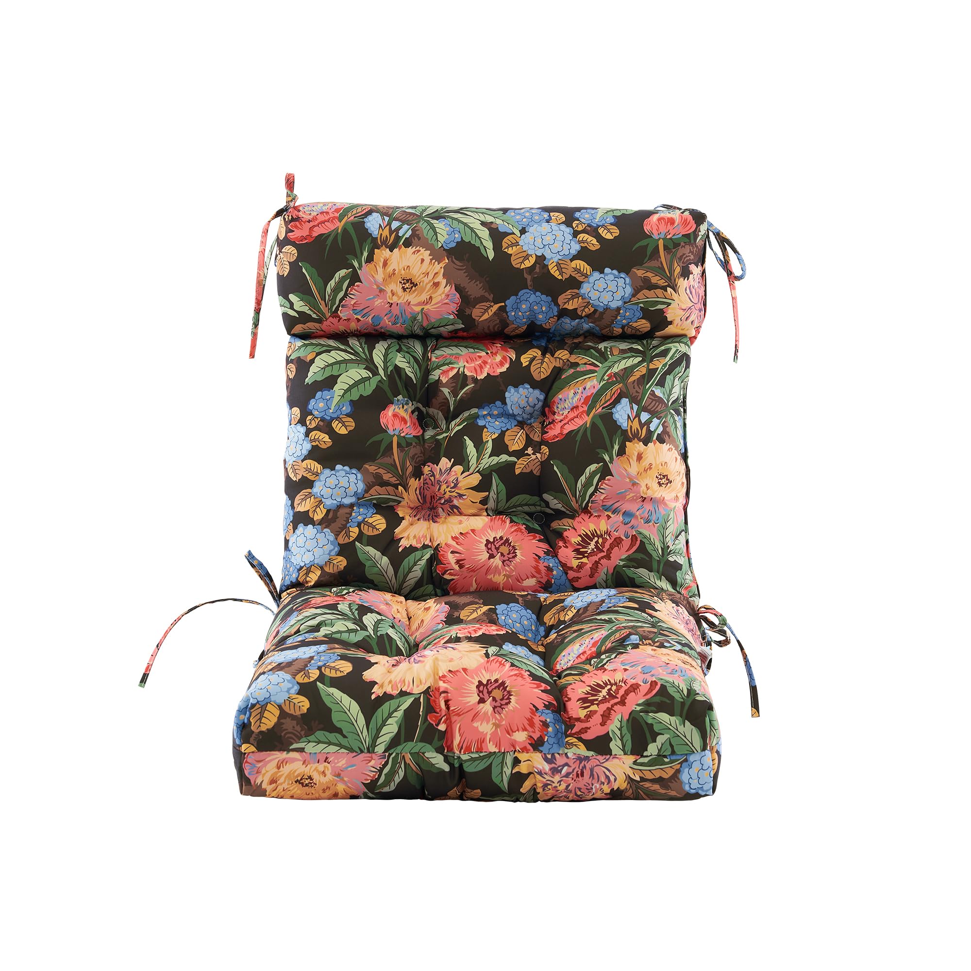 ARTPLAN Outdoor Chair Cushion,Adirondack Rocking High Back Tufted Thick Wicker Cushion with Ties for Patio Furniture,44"x21"x4",1 Count,Floral