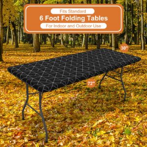 misaya Rectangle Fitted Plastic Table Cloth, Elastic Vinyl Flannel Backed Tablecloth, Waterproof Table Cover Fits 6 Foot Folding Tables for Outdoor Picnic Camping (Black, 30" x 72")