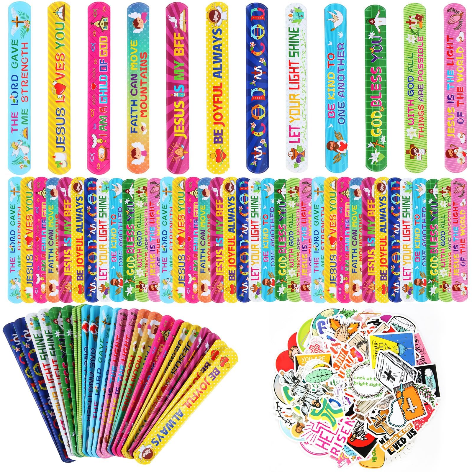 Kolewo4ever 244 Pieces Bible Verses Gifts Set:144 Pieces Bible Verses Slap Bracelets Religious Christian Wristbands 100 Pieces Bible Verses Stickers for Church Gatherings and Additional Activities