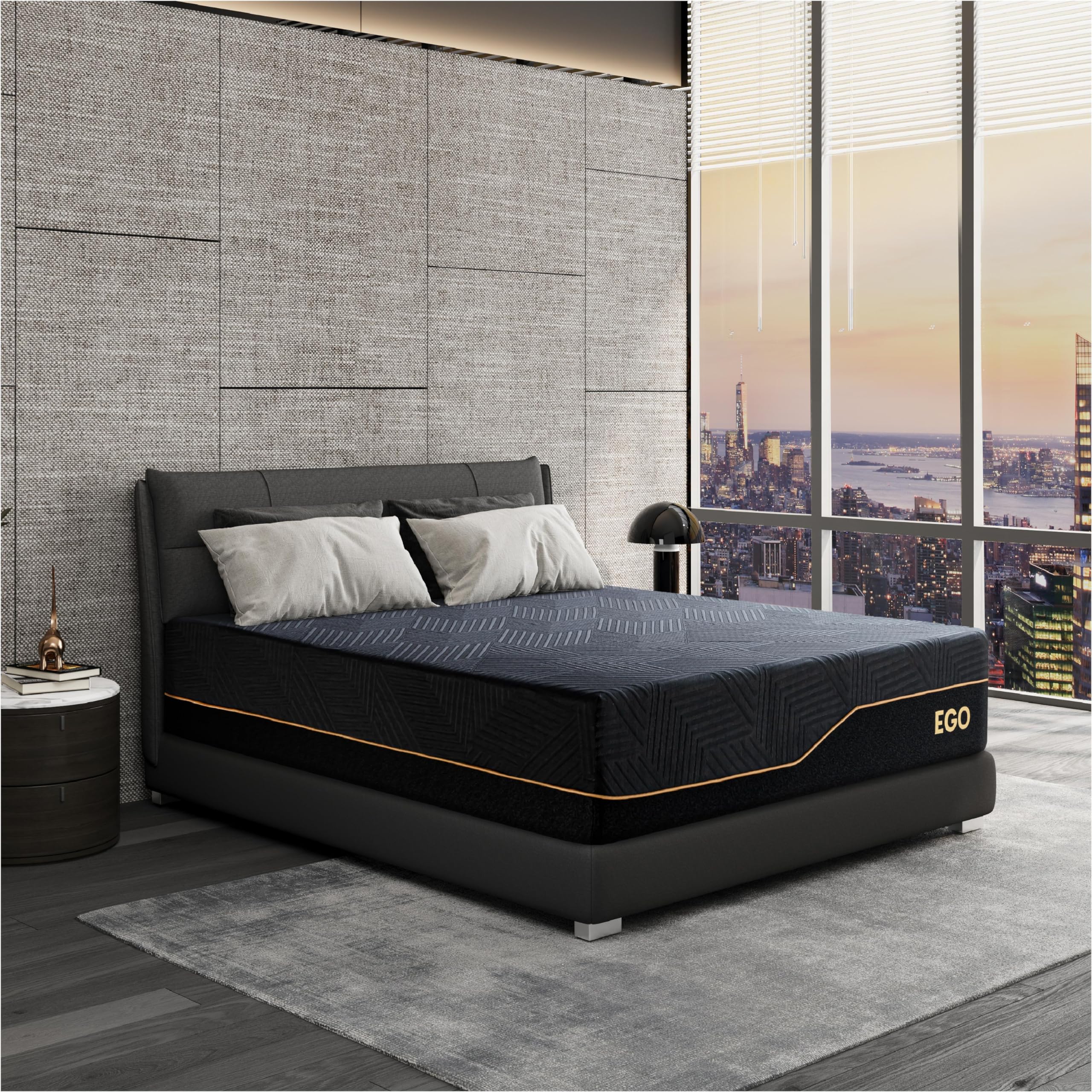 Dyonery King 14 Inch Memory Foam Mattress in a Box, Cooling Knit Fabric Cover, Copper Memory Foam, Made in USA, CertiPUR-US Certified, Firm Fiberglass Free Mattress, 76”x80”, Black