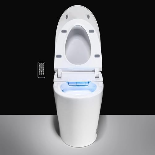 Wonder Comfort Smart Toilet with Remote/Foot Sensor/Various Washing Settings/Heated Seat, Tankless-Bidet-Toilet with Knob Control/Automatic Powerful Flush/Auto Shut-off