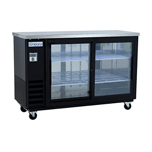 Empura 61" Back Bar Cooler Cabinet with 2 Sliding Glass Doors | Commercial Refrigerator Fridge Beer Soda | 324 12-oz Bottles Capacity, 61.1”W x 24.4”D x 41.7”H, Stainless Steel Countertop, Black, 115v