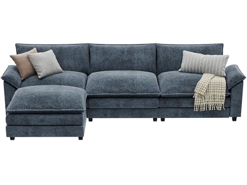 YESHOMY Sectional Modular Sofa L Shaped Chenille Fabric Couch with High Supportive & Soft Sponges and Removable Ottoman, Sleeper Comfy Upholstered Furniture for Living Room, Blue