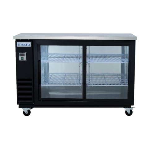 Empura 61" Back Bar Cooler Cabinet with 2 Sliding Glass Doors | Commercial Refrigerator Fridge Beer Soda | 324 12-oz Bottles Capacity, 61.1”W x 24.4”D x 41.7”H, Stainless Steel Countertop, Black, 115v