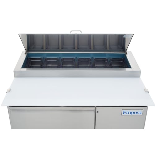 Empura 47" Refrigerated Prep Table with One-Solid Door Pizza Preparation Fridge with (6) 1/3" Food Pan and 18" Cutting Board for Pizzeria Restaurant 47.4" W x 32.3" D x 41.7" H, Stainless Steel, 115v