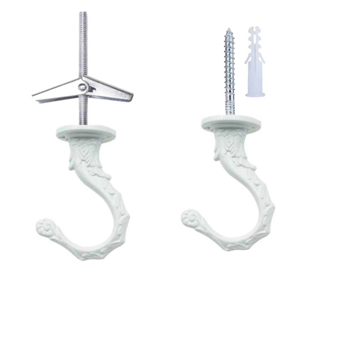 QLXHBOT Ceiling Hooks, Heavy Duty Swag Hook 65mm/2.6" with Screws Bolts and Toggle Wings for Hanging Plants Ceiling Installation Cavity Wall Fixing (3 Sets White)