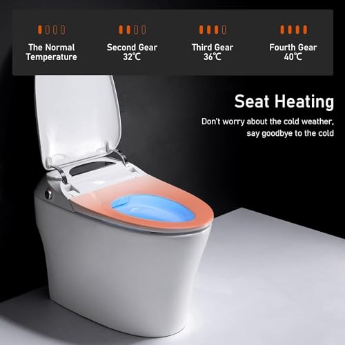 Wonder Comfort Smart Toilet with Remote/Foot Sensor/Various Washing Settings/Heated Seat, Tankless-Bidet-Toilet with Knob Control/Automatic Powerful Flush/Auto Shut-off