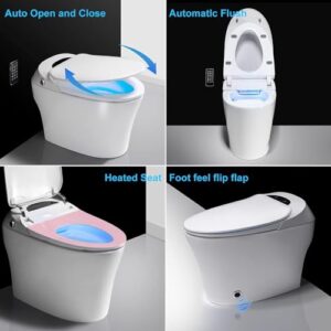 Wonder Comfort Smart Toilet with Remote/Foot Sensor/Various Washing Settings/Heated Seat, Tankless-Bidet-Toilet with Knob Control/Automatic Powerful Flush/Auto Shut-off