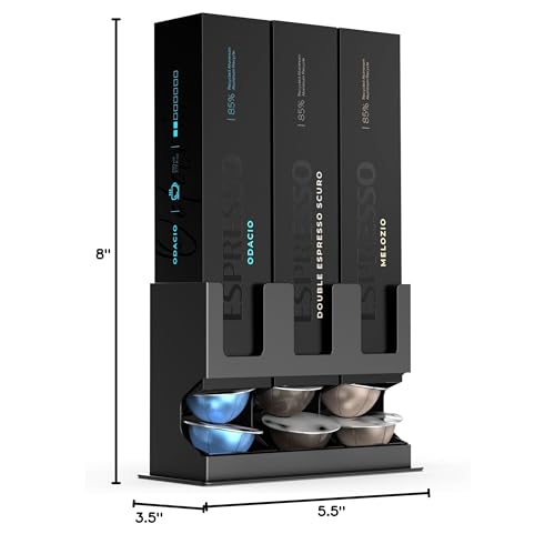 GALVANOX Pod Dispenser Designed for Nespresso Vertuo Capsules (3 Box Sleeve Holder) Freestanding Countertop Organizer Stand, Non-Slip Steel Base, Dispenses 3 Coffee Flavors (30 Vertuoline Pods)