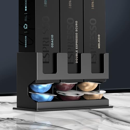 GALVANOX Pod Dispenser Designed for Nespresso Vertuo Capsules (3 Box Sleeve Holder) Freestanding Countertop Organizer Stand, Non-Slip Steel Base, Dispenses 3 Coffee Flavors (30 Vertuoline Pods)