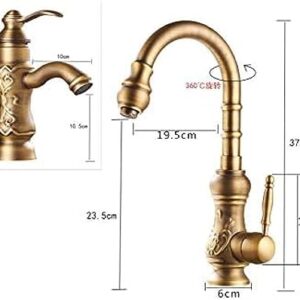 NANZU Kitchen & Bath Fixtures Taps Faucet,Full Copper Carved Rotating Faucet Retro Style Basin Faucet, C,A