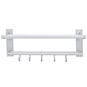 Double Layer Towel Rack, Bathroom Space Saving Towel Shelf, Wall Moted Towel Holder with Towel Hooks