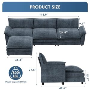 YESHOMY Sectional Modular Sofa L Shaped Chenille Fabric Couch with High Supportive & Soft Sponges and Removable Ottoman, Sleeper Comfy Upholstered Furniture for Living Room, Blue