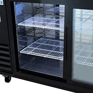 Empura 61" Back Bar Cooler Cabinet with 2 Sliding Glass Doors | Commercial Refrigerator Fridge Beer Soda | 324 12-oz Bottles Capacity, 61.1”W x 24.4”D x 41.7”H, Stainless Steel Countertop, Black, 115v