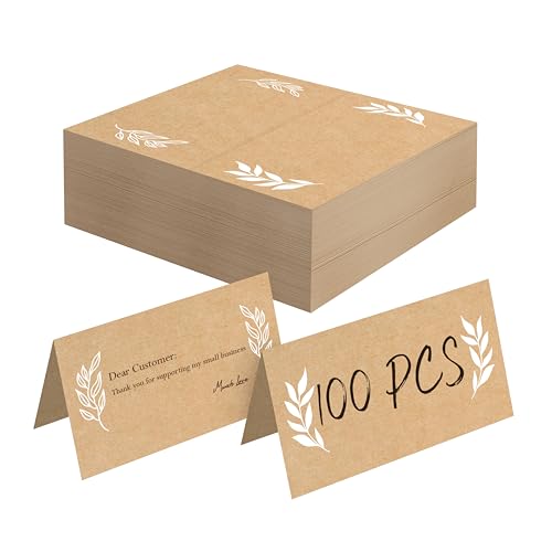 100 PCS Kraft Place Cards, Small Blank Tent Cards Delicate Seating Cards Rustic Name Cards Escort Cards for Wedding, Table, Dinner Parties, Receptions (2” x 3.5”, Leaf Pattern Design)