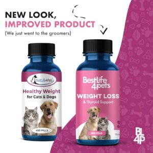 Weight & Thyroid Support for Dogs and Cats - Natural Solution for Hunger Control, Metabolism Support & Optimal Thyroid Function - Effective Dog & Cat Weight Loss - 400 Odorless, Tasteless Pills