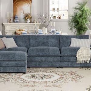 YESHOMY Sectional Modular Sofa L Shaped Chenille Fabric Couch with High Supportive & Soft Sponges and Removable Ottoman, Sleeper Comfy Upholstered Furniture for Living Room, Blue