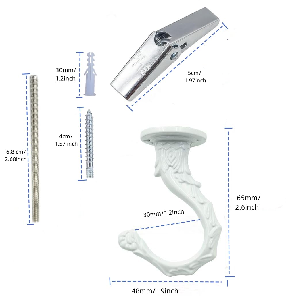 QLXHBOT Ceiling Hooks, Heavy Duty Swag Hook 65mm/2.6" with Screws Bolts and Toggle Wings for Hanging Plants Ceiling Installation Cavity Wall Fixing (3 Sets White)