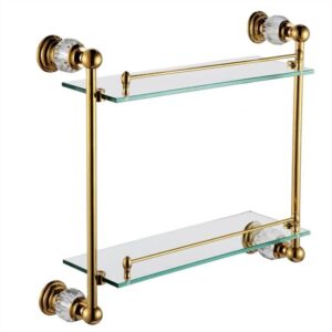 nevstp bathroom double shelf crystal brass glass shower caddy shelf organizer rack wall mounted cosmetics shampoo storage rack towel shelf multifunctional kitchen seasoning bottles holde storage baske